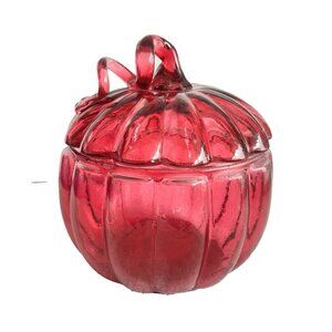 VTG Pink Glass Pumpkin Candy Dish Storage Container 5.5"D x 6"H Trinket Dish